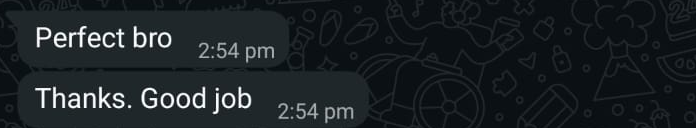 WhatsApp from Tayo Ricci: Perfect bro. Thanks. Good job.